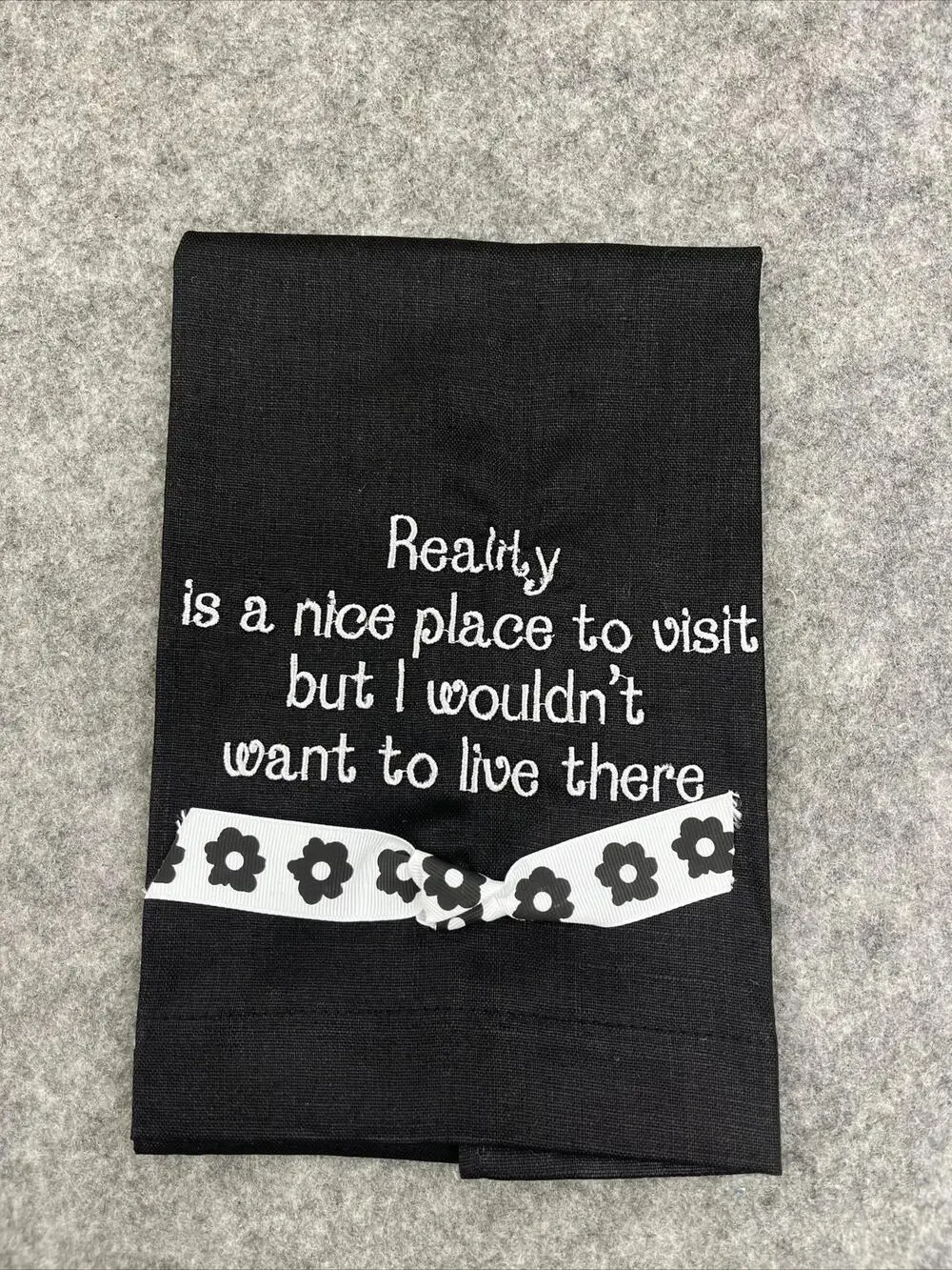 Mud Pie Nouveau Linen Towel Funny Reality Quote Kitchen Decor Black 22x14 Gift